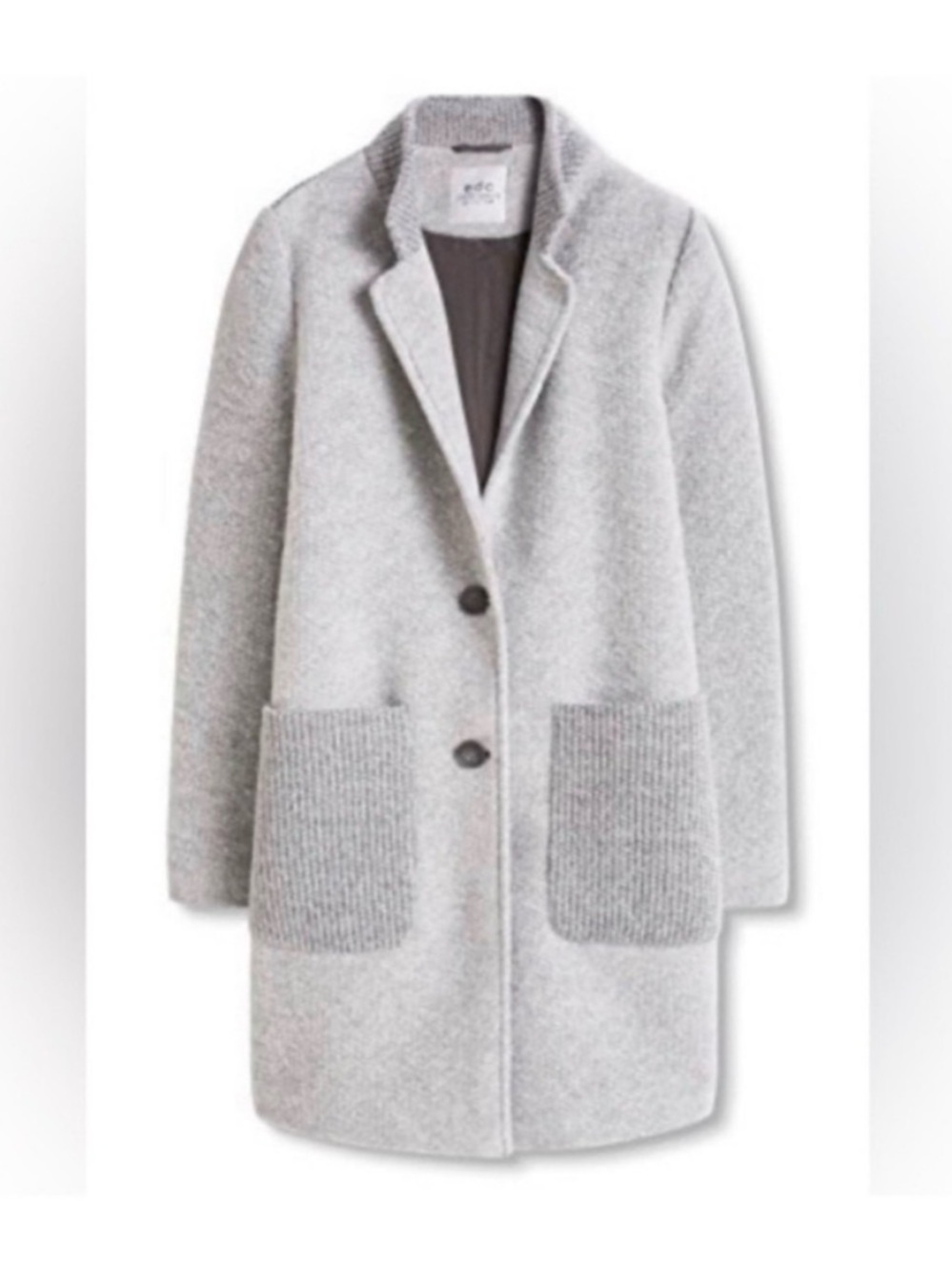 EDC Esprit Gray Contrast Ribbed Pocket Open Front Long Blazer Jacket size Large